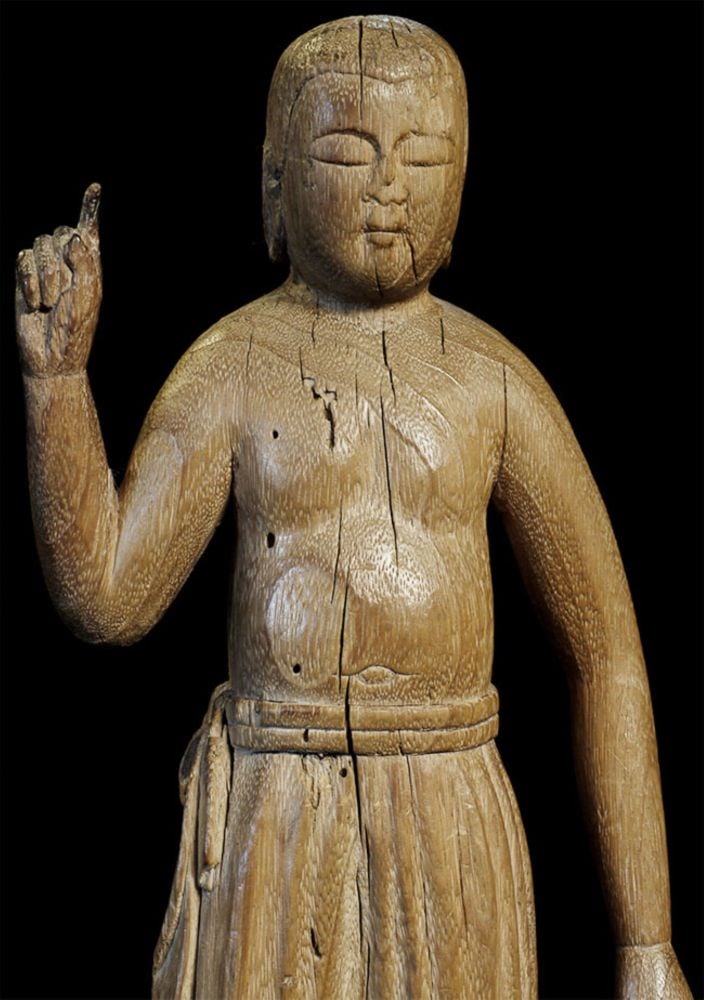 15thC/Earlier Japanese Wood "Baby Buddha" pointing to the heaven and earth (1 of 12)