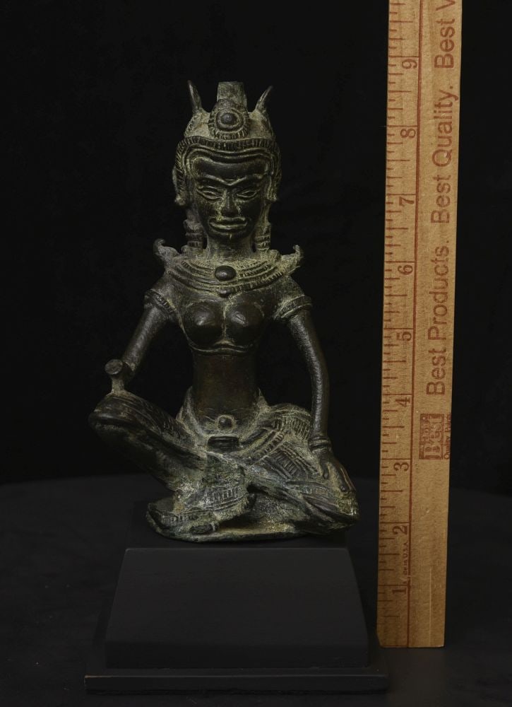 13thC Cambodian Solid-Cast Bronze Post Khmer "Apsara" Large, Uncommon - 2
