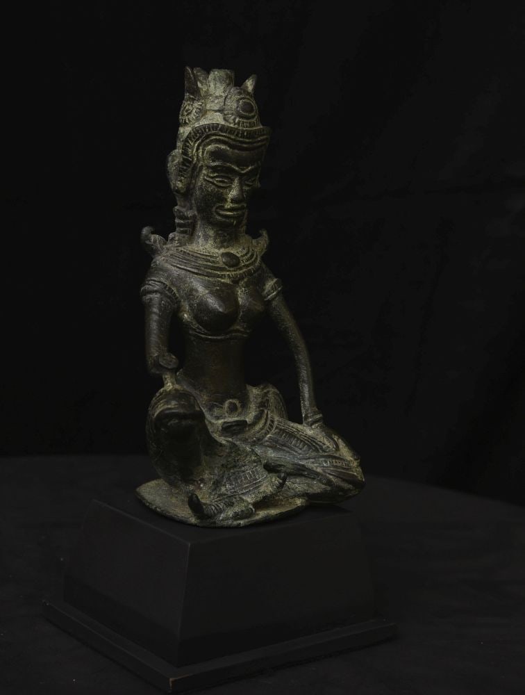 13thC Cambodian Solid-Cast Bronze Post Khmer "Apsara" Large, Uncommon - 7