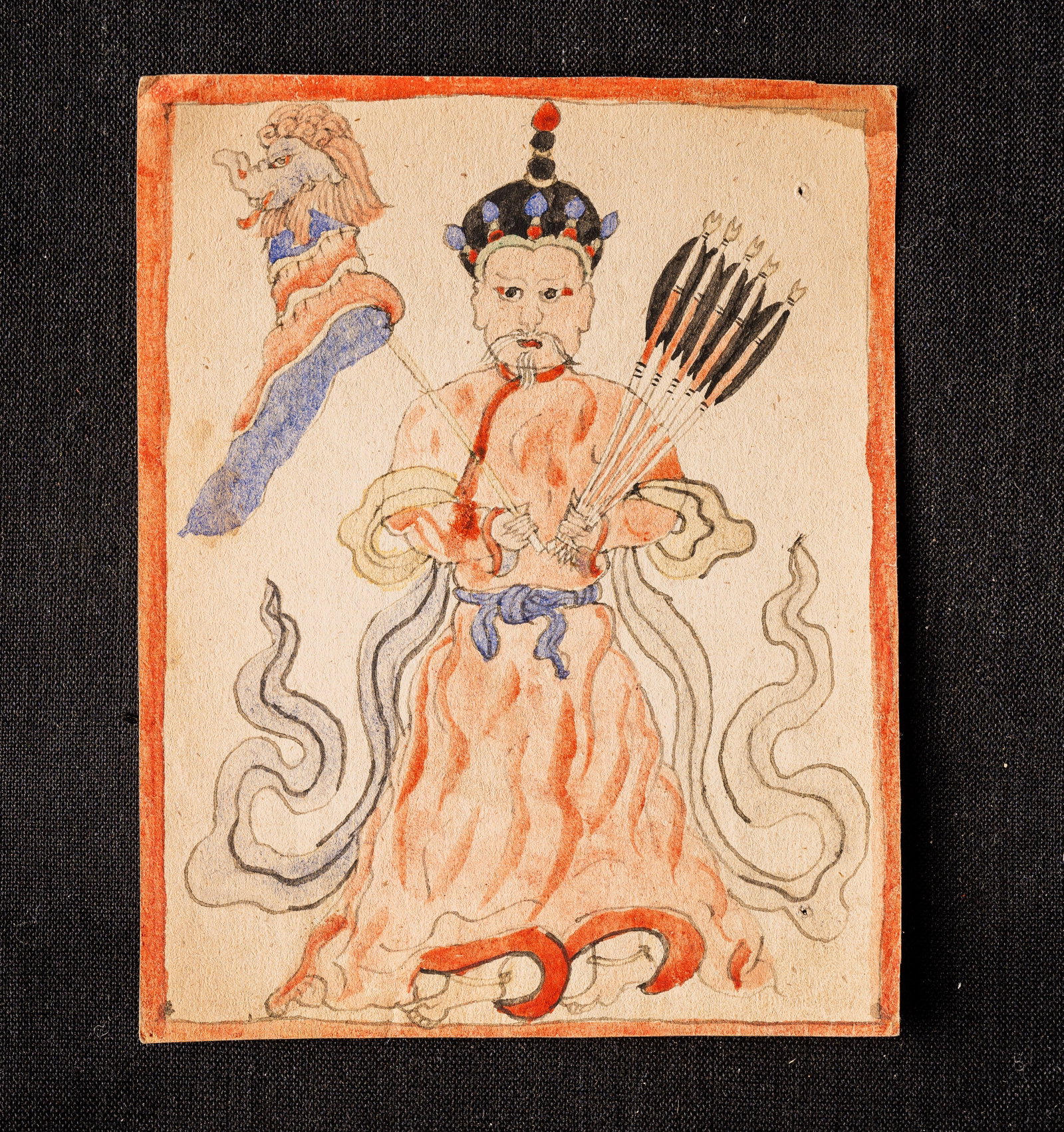 19th to early 20th century Miniature Mongolian Buddhist paintings of Folk Figure. It has writing on (1 of 2)