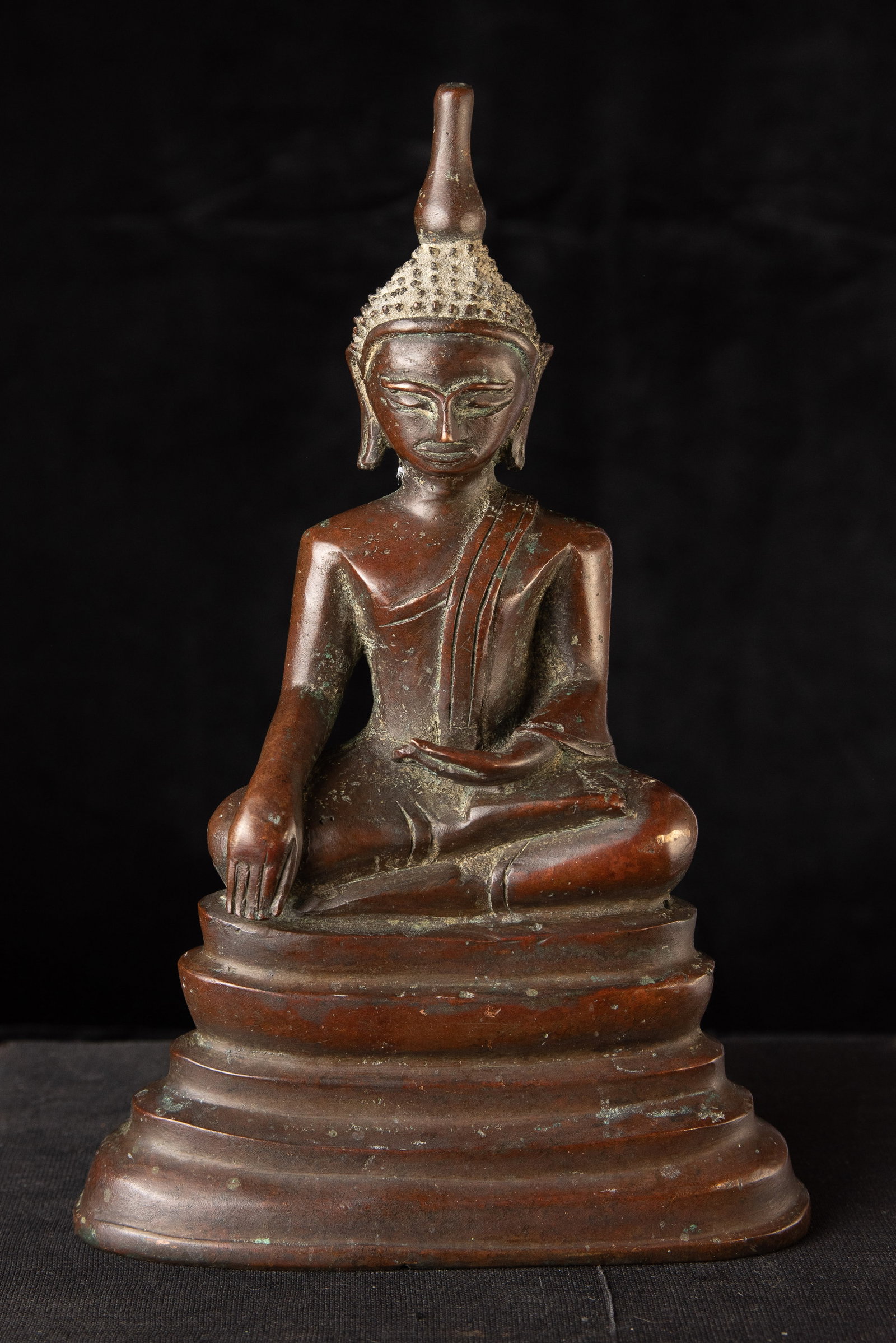18th century or (possibly much earlier) Burmese bronze Buddha. Heavily cast in an unusual style. (1 of 11)