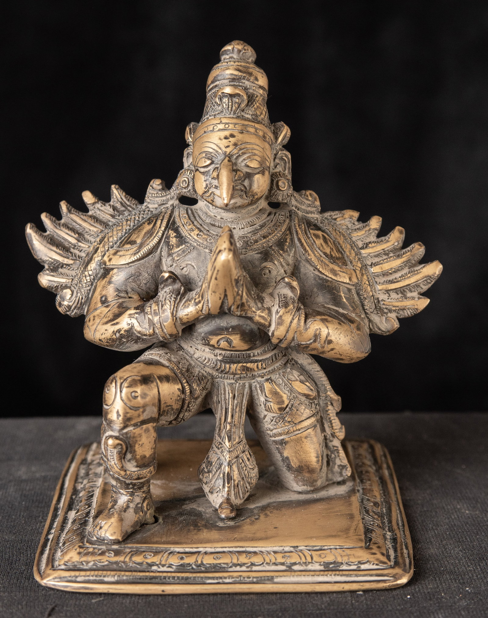 India bronze Garuda-solid cast vintage Hindu statue: Unusual, good size solid cast, Garuda. Unsure of age or which part of India this is from as I’ve not seen one like it before. Well cast, good weight, excellent detail.