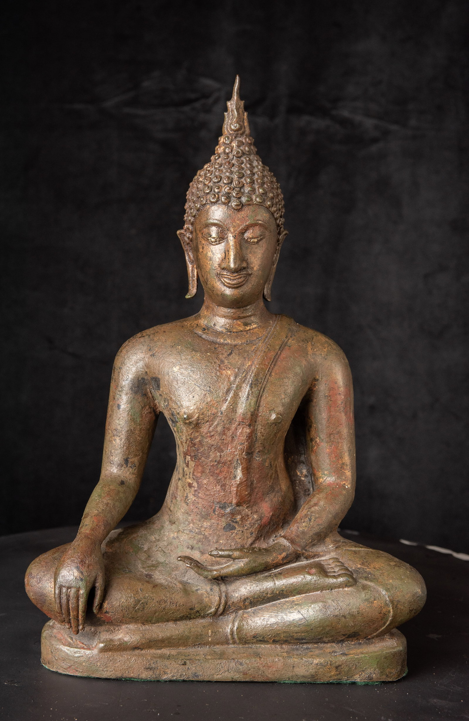 19thC/earlier Sukhothai Thai Bronze Buddha-solid cast, very heavy, true beauty!: This is a bit of a mystery. It is unlike any other Buddha of its type I have encountered as it is a classic.Sukhothai Buddha, and it looks and feels like an early example in terms of its sculpting