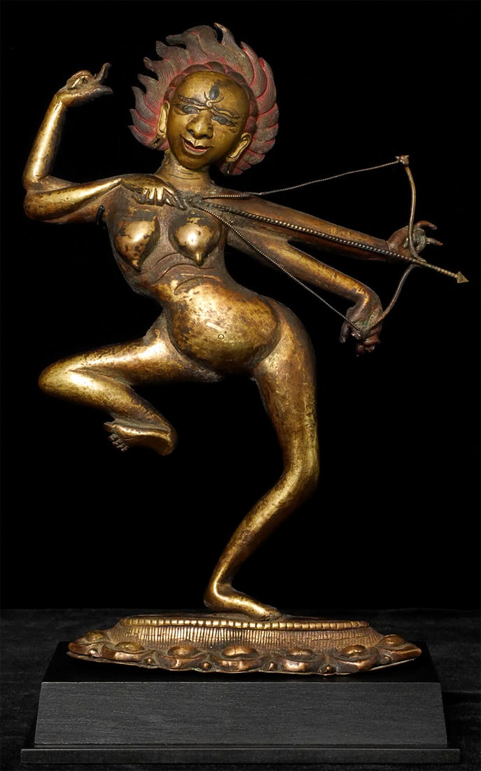 18th/19thC Tibetan Finest Repousse Copper Dancing Dakini. Very Special!: 18th/19th Century very special Dancing Dakini, unique style and construction, along with skillful execution, creates a true one-of-a-kind masterpiece. Sculpted in a repoussŽ method to perfect perfect