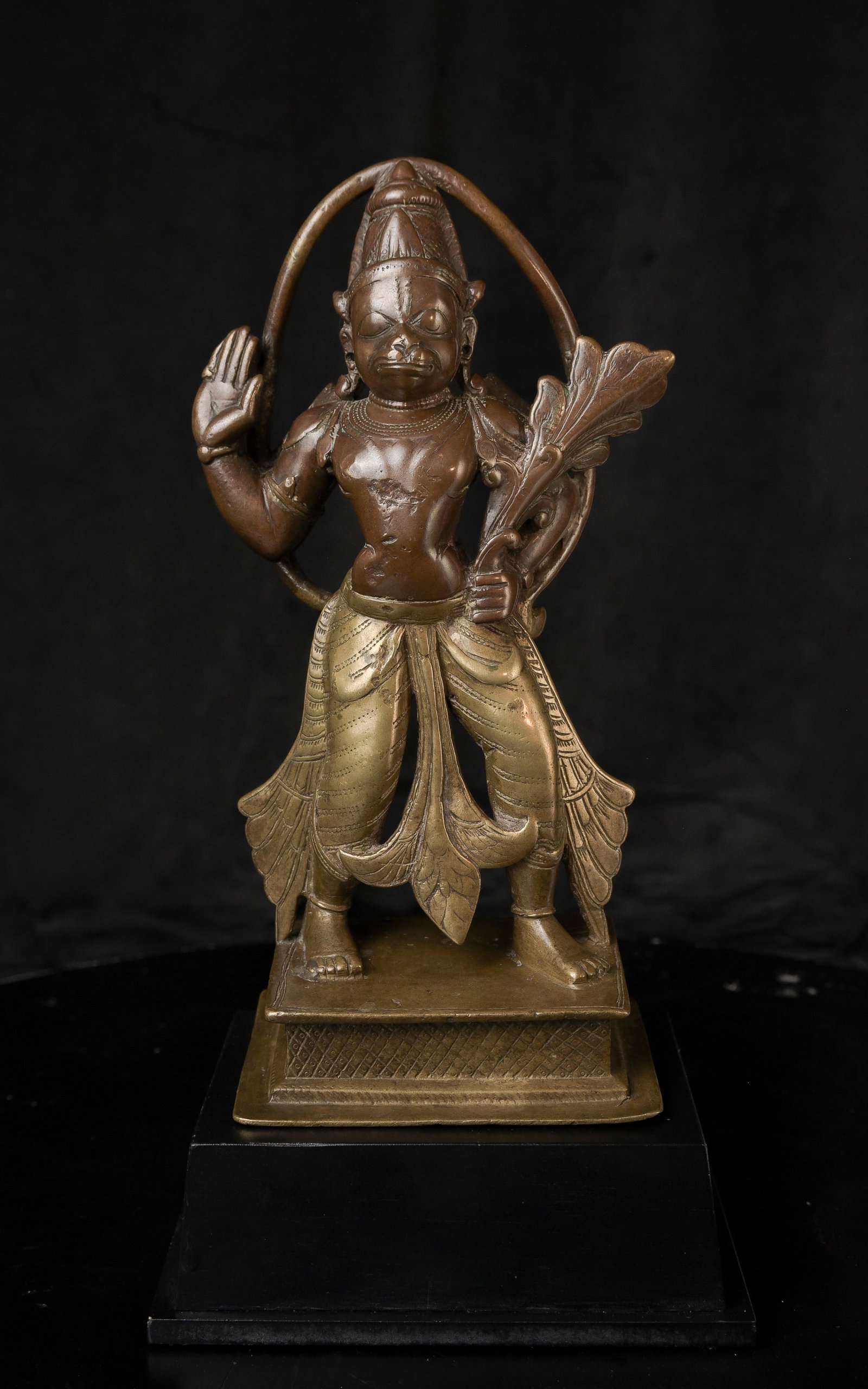 Fine and Rare 18thC Bi-Metal Hanuman with Provenance: The finest Hanuman I have encountered in over twenty years—an exceptional 18th Century example from the estate of a British titled gentleman. Cast using the bi-metal technique, this sculpture displa