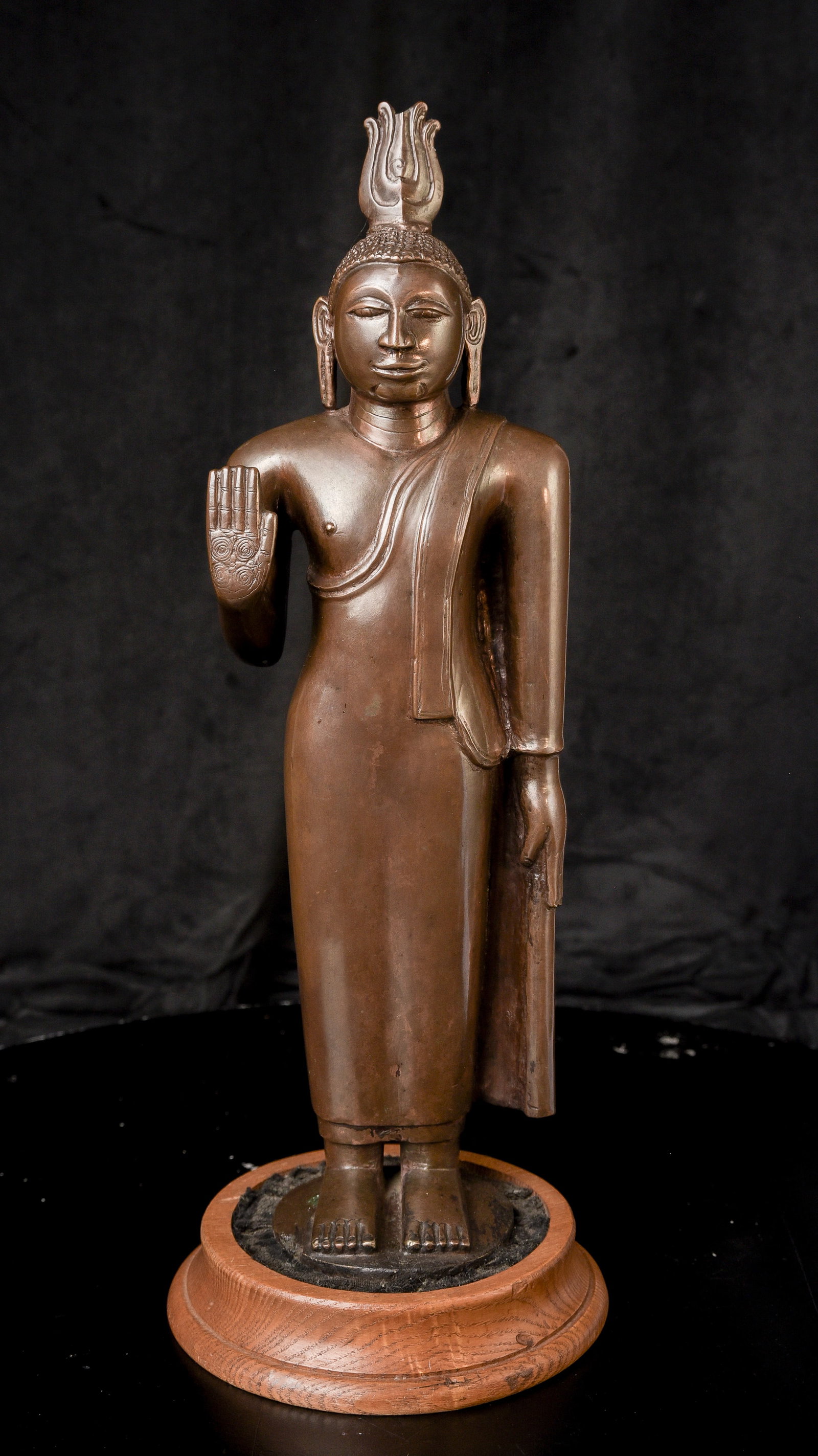 15th-18thC Sri Lankan Divided Kingdom/Kandy Bronze. Very Special Buddha: 15th/18th Century Sri Lankan Divided Kingdom Period Standing Bronze Buddha. The surface has a beautiful, soft glow, and the casting quality is notably high. Figures from this period in large, refined 