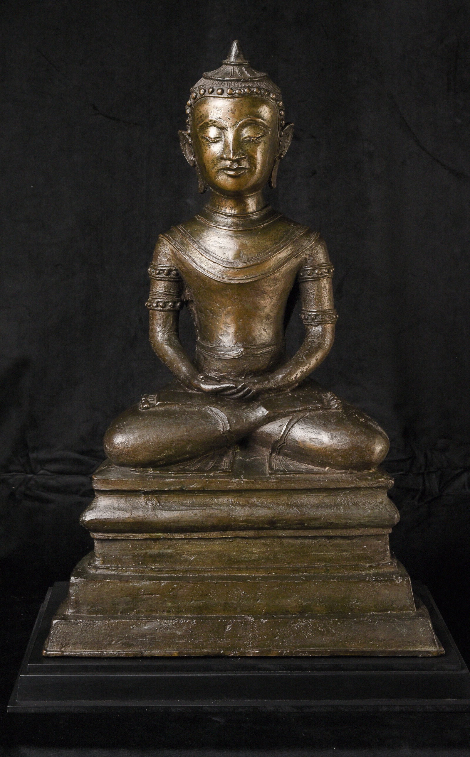 Exceptional 18thC (or Earlier) Burmese Portrait Buddha ? Large, Fine: A unique and unusually large Burmese Buddha, distinguished by facial features and a hairstyle that resemble portrait sculpture, possibly even of a specific individual—potentially a Westerner, so
