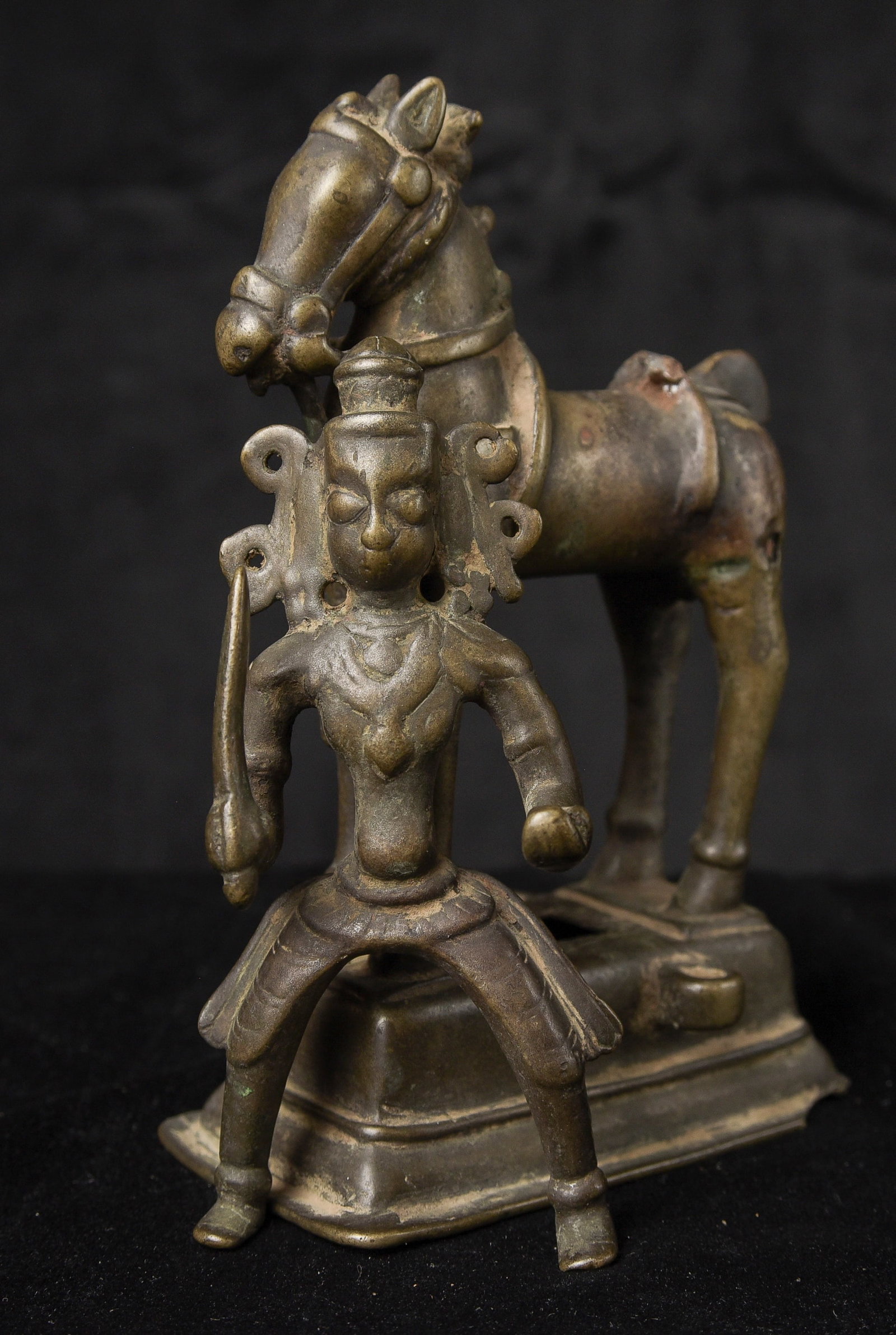18/19thC Indian bronze Horse and rider-Rider is not entirely stable sitting on horse. (1 of 20)