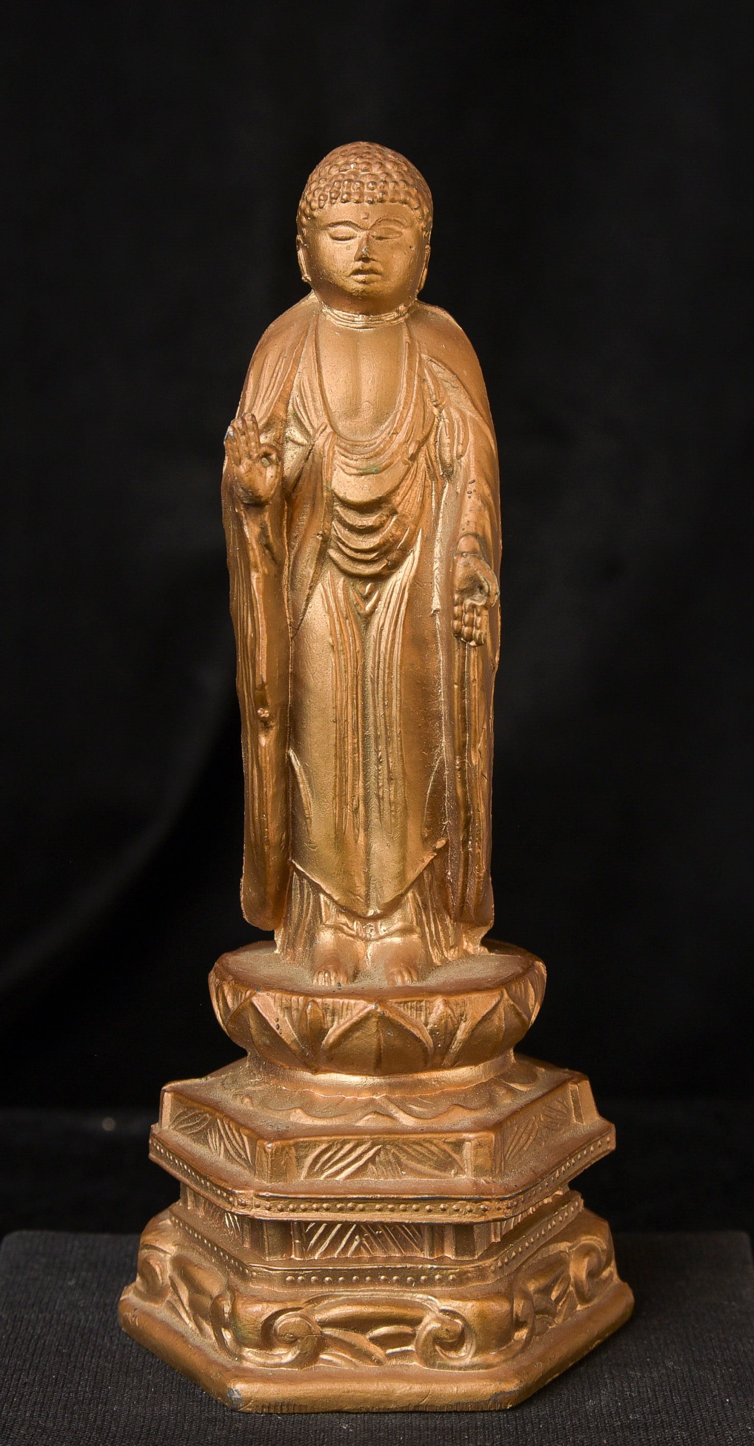 Antique Japanese Buddha . ll cast out of a metal I am unfamiliar with, but it is not bronze brass or: Antique Japanese Buddha . ll cast out of a metal I am unfamiliar with, but it is not bronze brass or copper. I believe that both of these were inside shrine boxes for their entire lives up until recen