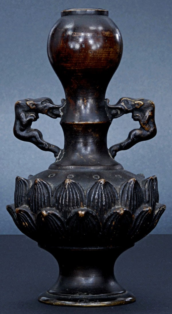 19th Century Japan bronze altar vase. Measures 4.25 (1 of 2)