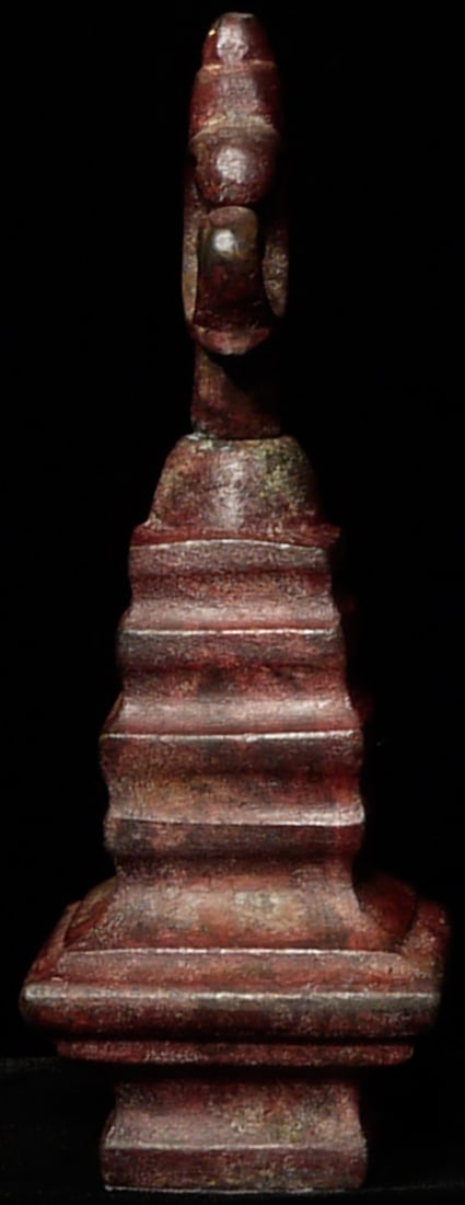 Antique Bronze Stupa Form. Top part can turn, but it is not removable.: Antique Bronze Stupa Form. Top part can turn, but it is not removable. I am uncertain of country of origin or original purpose. 6" tall, 2.25" x 2 at widest point