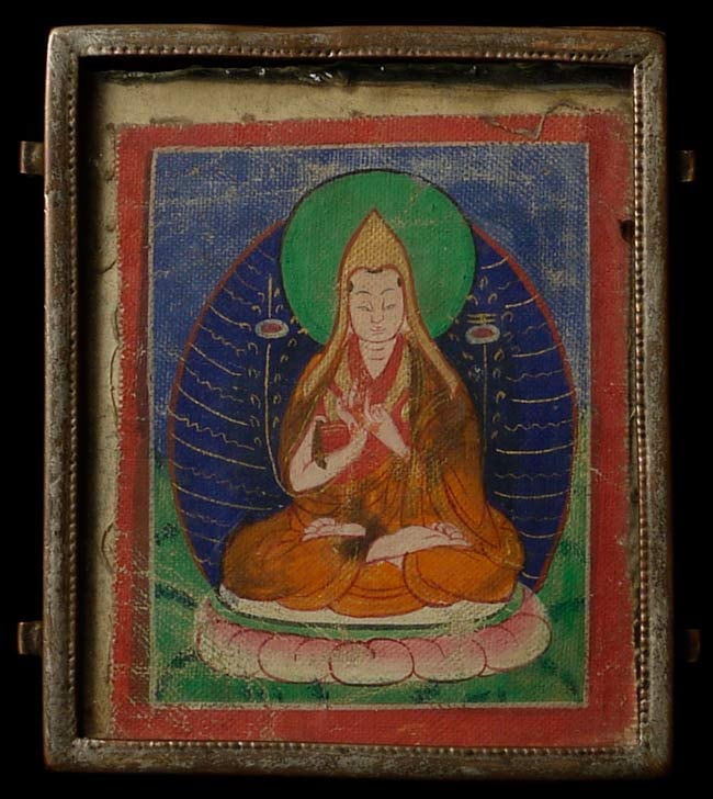 Small old framed Mongolian thangka measures 4" x 3.25": Small old framed Mongolian thangka measures 4" x 3.25" x .5"