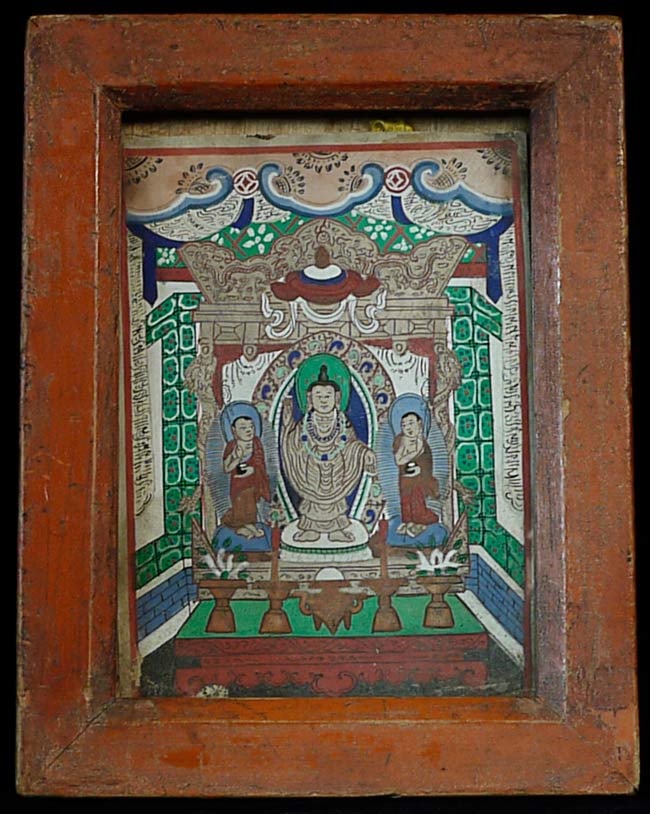 Antique Mongolian thangka in an old frame. (1 of 6)