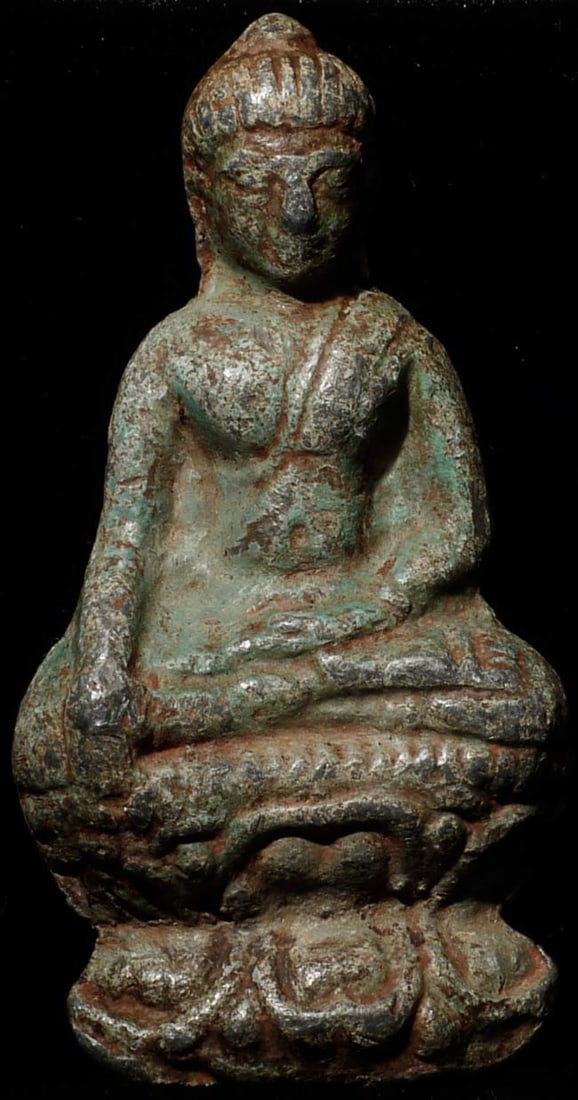 Vintage Burmese Bronze Buddha Plaque, 2-5/8" tall: Vintage Burmese Bronze Buddha Plaque. 2-5/8" tall, 1-7/8" at widest point, .25" deep
