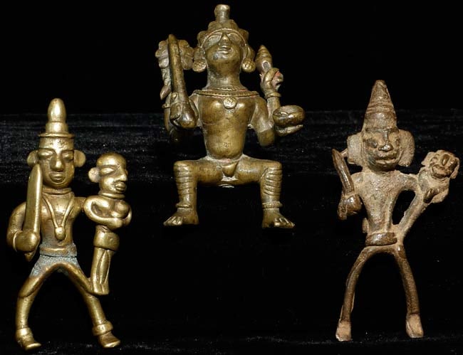 18th C Set of 3 Hindu Figures, 3.5" tall (1 of 10)