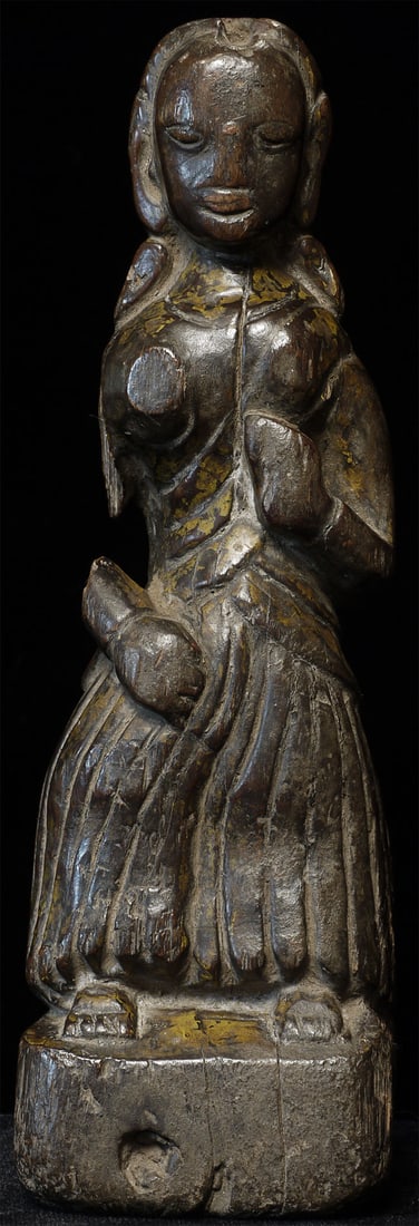 Very old Nepalese figure with significant ritual wear: Very old Nepalese figure with significant ritual wear and loss. Deeply serene face. Stands 8" tall