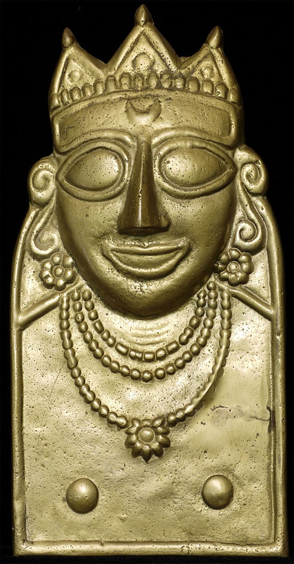 Delightful vintage folk art Hindu plaque is 8.75": Delightful vintage folk art Hindu plaque is 8.75" tall, 4.25" wide.