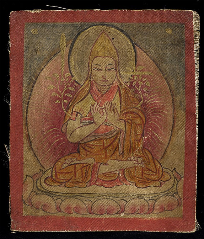 Small Older Mongolian Thangka.: Small Older Mongolian Thangka. Measures 2" x 2.5"