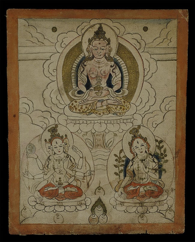 Antique Mongolian Thangka.: Antique Mongolian Thangka. 3.5" x 4.5"