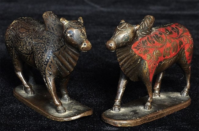 Pair of Antique Inlaid Bronze Nandi Figures (1 of 10)