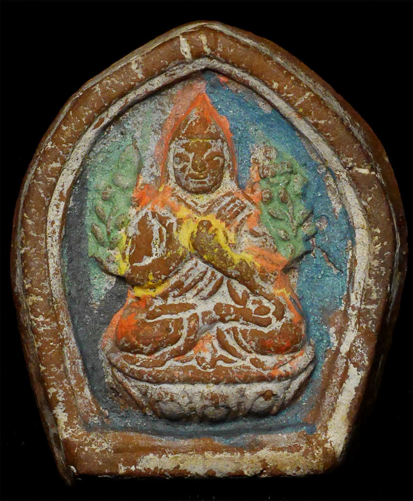 Set of 3 Early Polychrome Tibetan Clay Tsa Tsas. Each 1 (1 of 9)