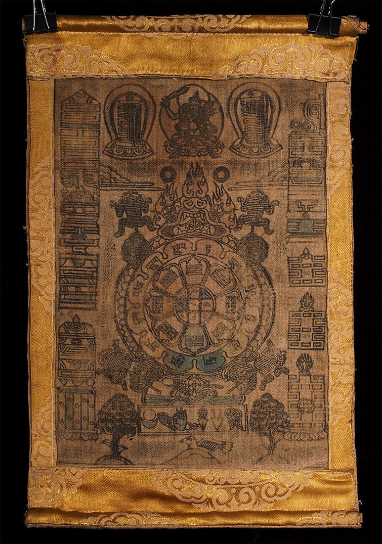 Mongolian Thangka/Mandala Woodblock with hand coloring (1 of 8)