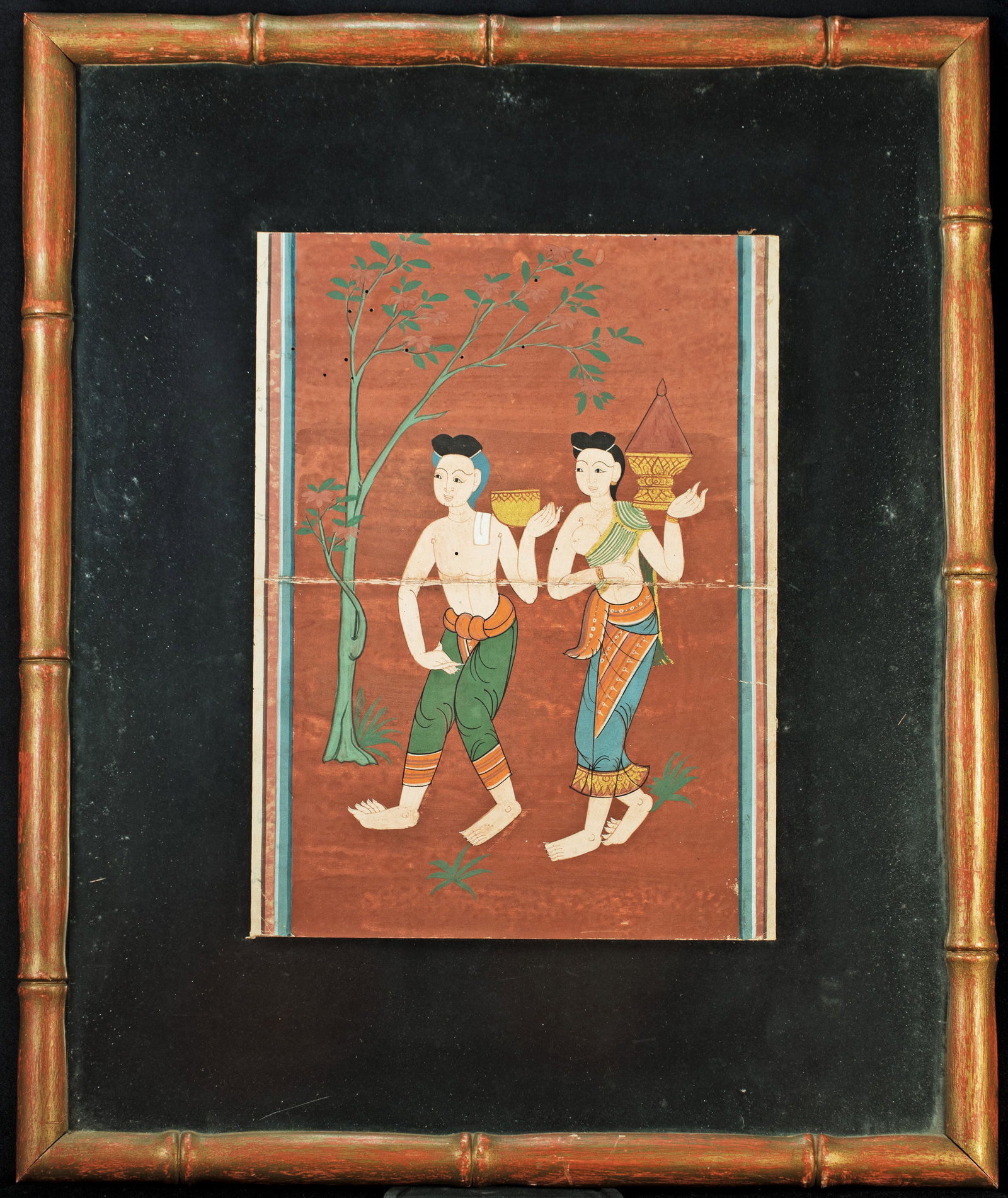 Framed antique Thai manuscript painting. Lovely (1 of 5)