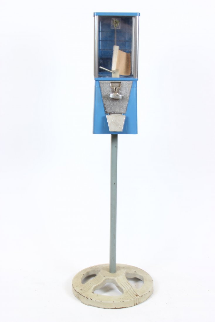 10 Cent Bubble Gum /Candy Machine: Good working condition with cast iron Stand, No Key, 44" High.