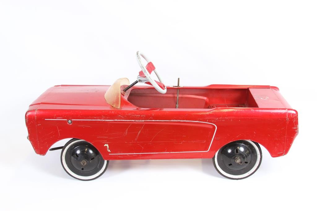 Mustang Pedal Car: All Original, Pedal Assembly Intact, Crack in Windshield & Seat, Missing Gear Shift
