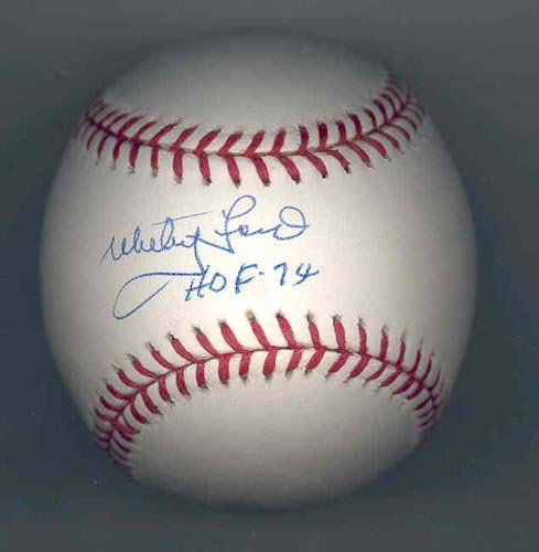 WHITEY FORD SIGNED "HOF 74' BASEBALL - PSA/DNA: NY Yankees Hall of Fame hurler. Official Bud Selig Major League baseball sweetspot single signed "Whitey Ford HOF 74", accompanied by certification from PSA/DNA and with Major League Baseball Authenti