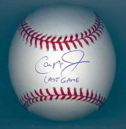 CAL RIPKEN JR. "LAST GAME" SIGNED BALL - PSA/DNA: Baseball's Iron man. Special Cal Ripken Jr. 1981-2001 Bud Selig official Major League baseball boldly sweetspot single signed "Cal Ripken Jr." with Cal adding in his own hand "Last Game". Visually ple