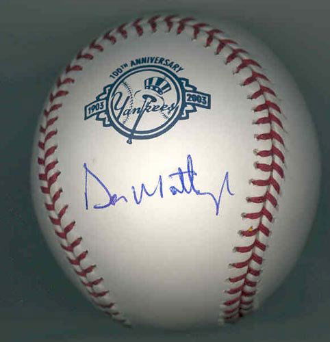 DON MATTINGLY SIGNED OFFICIAL MLB BALL - STEINER: NY Yankees legendary first baseman. Specialty official Bud Selig Major League baseball with New York Yankees 100th Anniversary on side panel boldly signed "Don Mattingly" beneath logo, with Steiner Sp