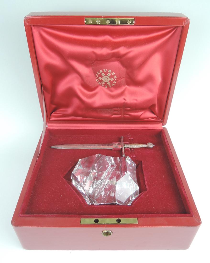 Steuben "Excalibur" Paperweight & Sterling Sword (1 of 6)
