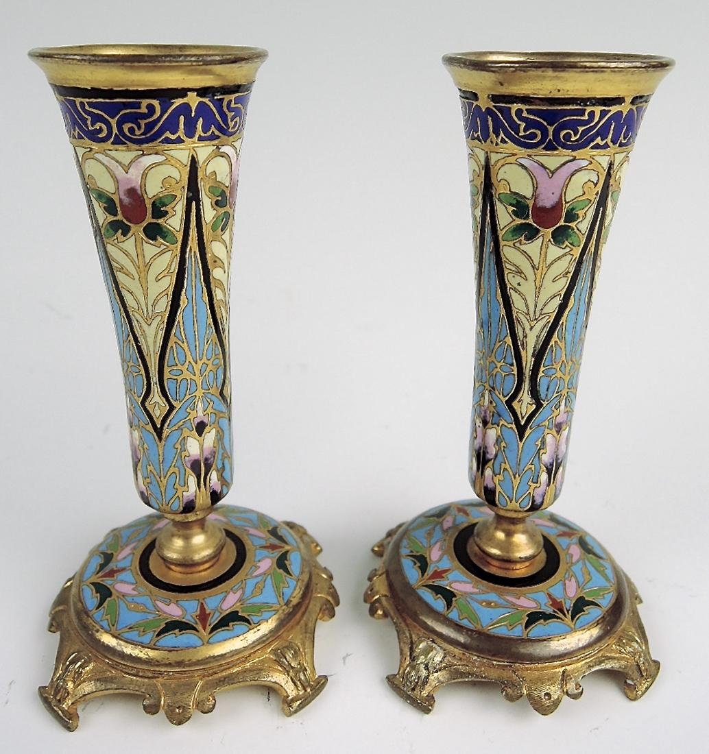 Pair of Champleve Enamel & Bronze Vases (1 of 1)