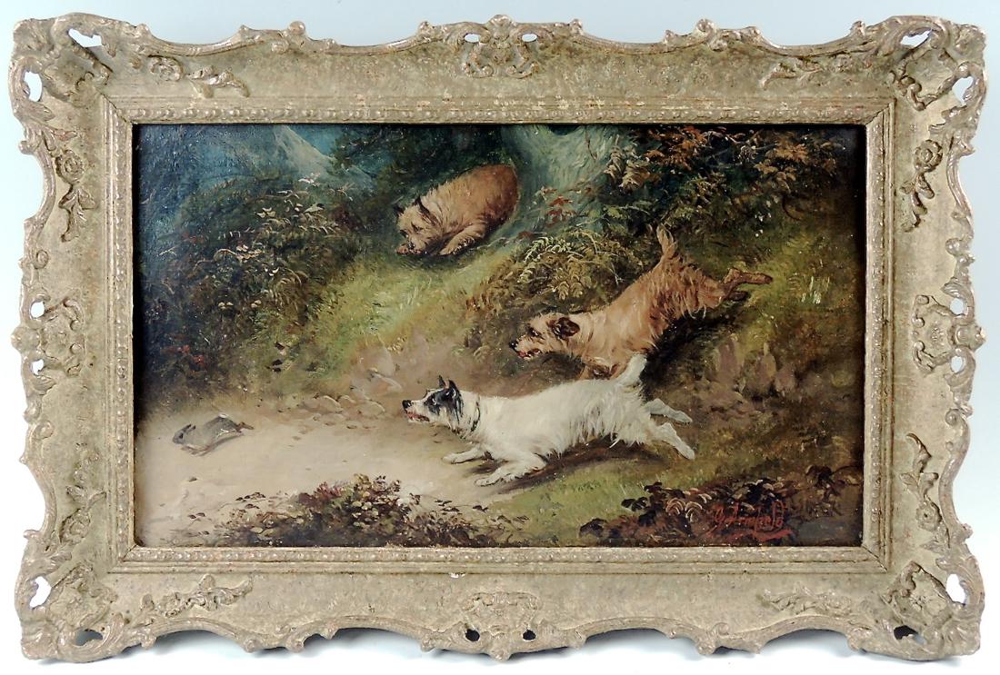 "Terriers Chasing a Rabbit" by George Armfield O/C (1 of 4)