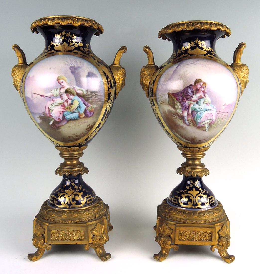 Pair Bronze & Porcelain Sevres Urns (1 of 3)