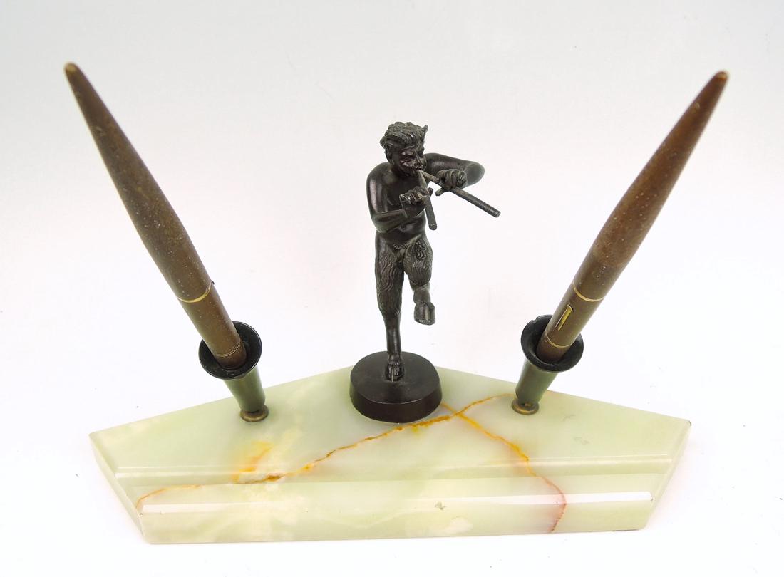 Bronze Art Deco Satyr Double Pen Holder (1 of 3)
