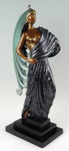 Signed Erte Bronze "Beauty & the Beast": Circa 1980, a limited edition Erte bronze (Russian 1892-1982) entitled "Beauty & the Beast" in polychrome bronze, #15 of 250, by RPK International Corp, signed "Erte", very good condition, 17" x 7"