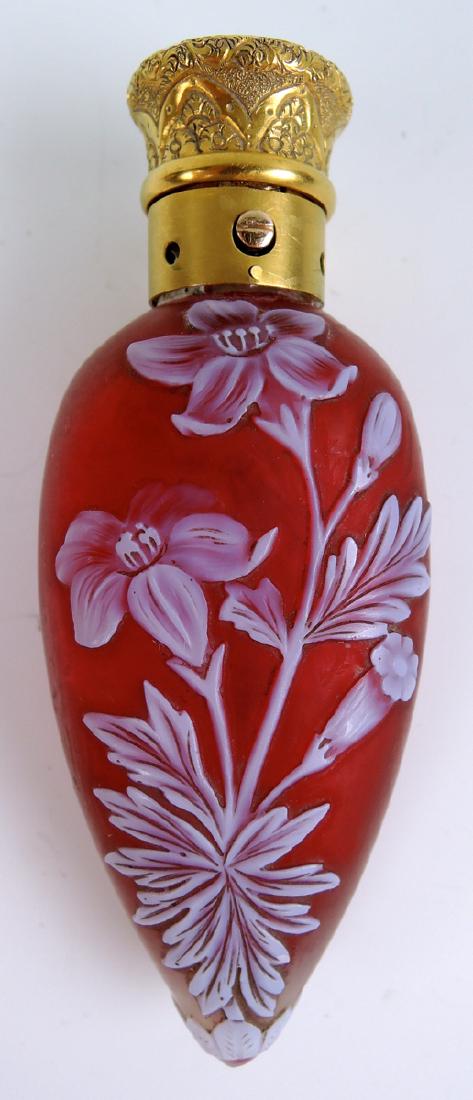 Rare Red White English Cameo Scent Bottle 18K Top (1 of 5)
