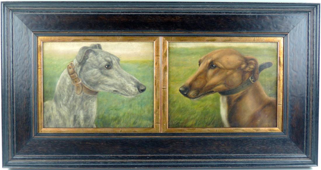 2 Racing Greyhounds O/C signed E. Aistrop (1 of 5)