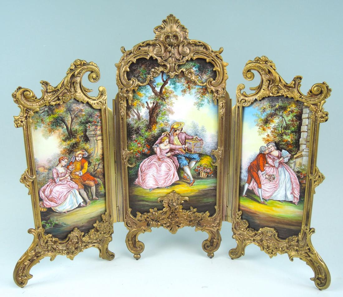 Large French Enamel & Bronze Folding Screen (1 of 2)