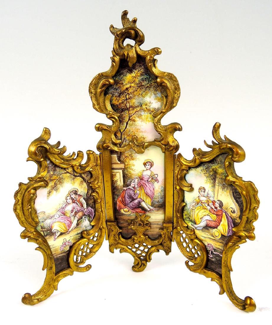 French Miniature Enamel & Bronze Screen (1 of 2)