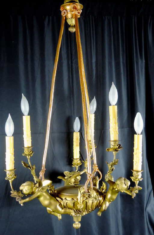 Antique Louis Xv Bronze Cherub Chandelier