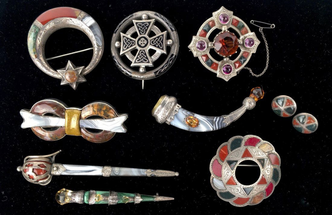 9 Pcs Victorian Scottish Silver & Stone Jewelry (1 of 10)