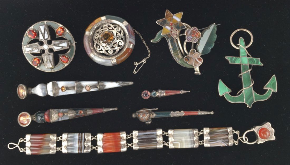 Group of 9 Victorian Scottish Silver/Stone Jewelry (1 of 7)