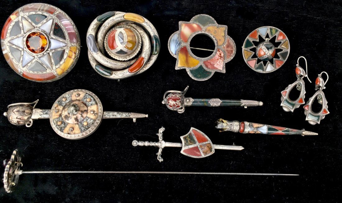 10 Pcs Victorian Scottish Silver & Stone Jewelry (1 of 8)