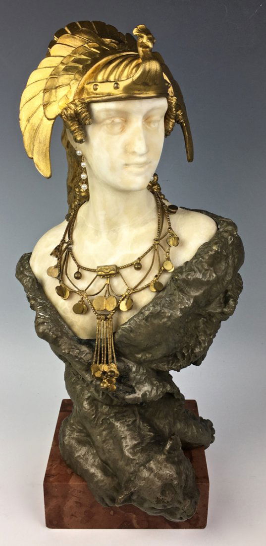Rare Signed Carl Kauba Alabaster Cleopatra Bust (1 of 5)