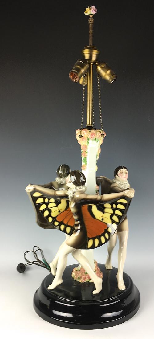 Rare Signed Goldscheider Captured Bird Girl Lamp (1 of 6)