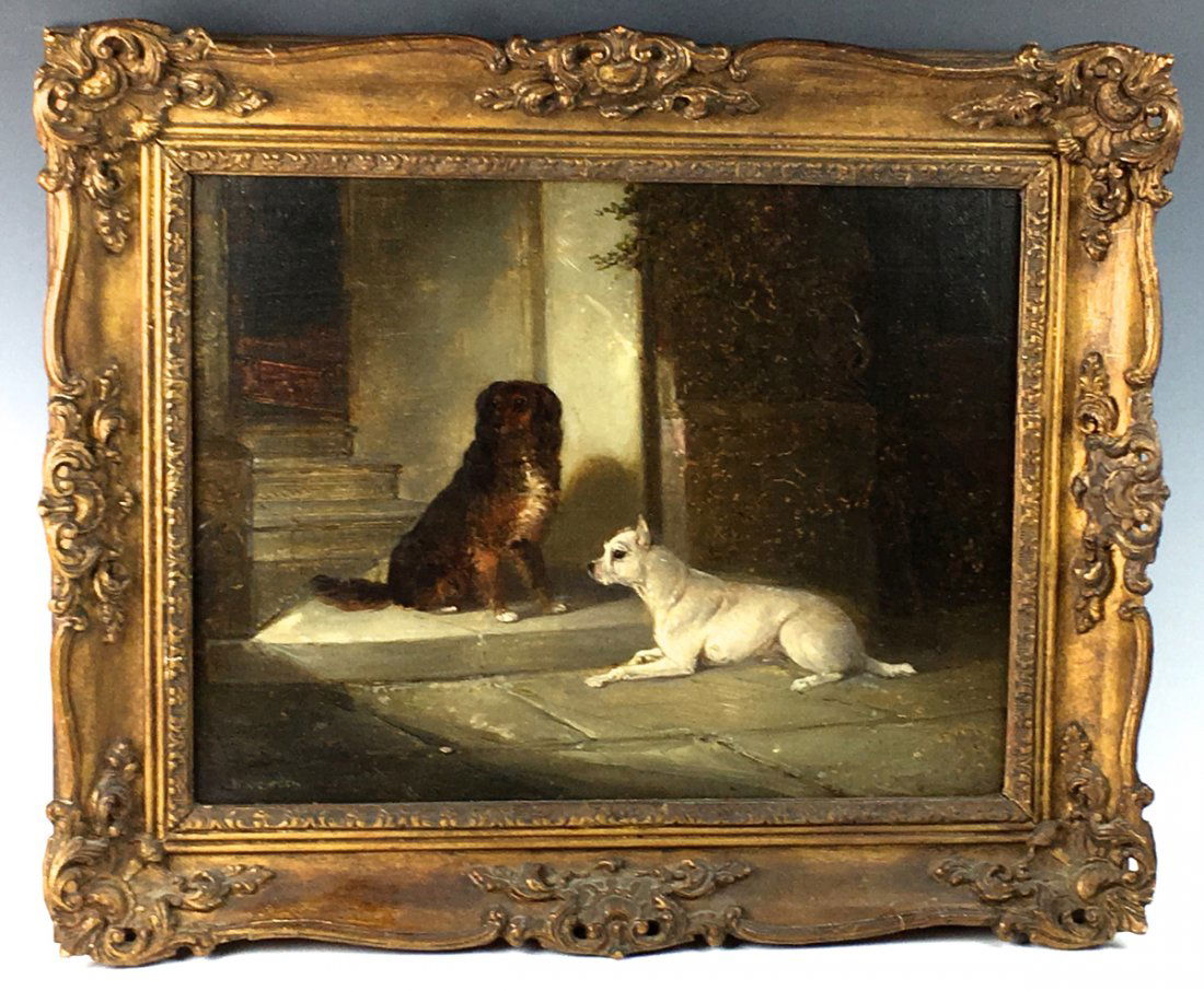 Antique 2 Dogs Sitting By Steps (1 of 3)