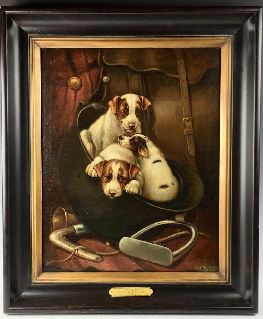 Charles Dudley "Pups in Hat" O/C Painting (1 of 5)